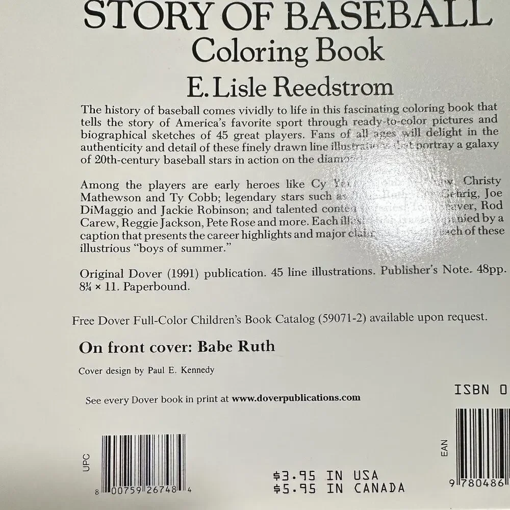 Story of Baseball Coloring Book by E Lisle Reedstrom